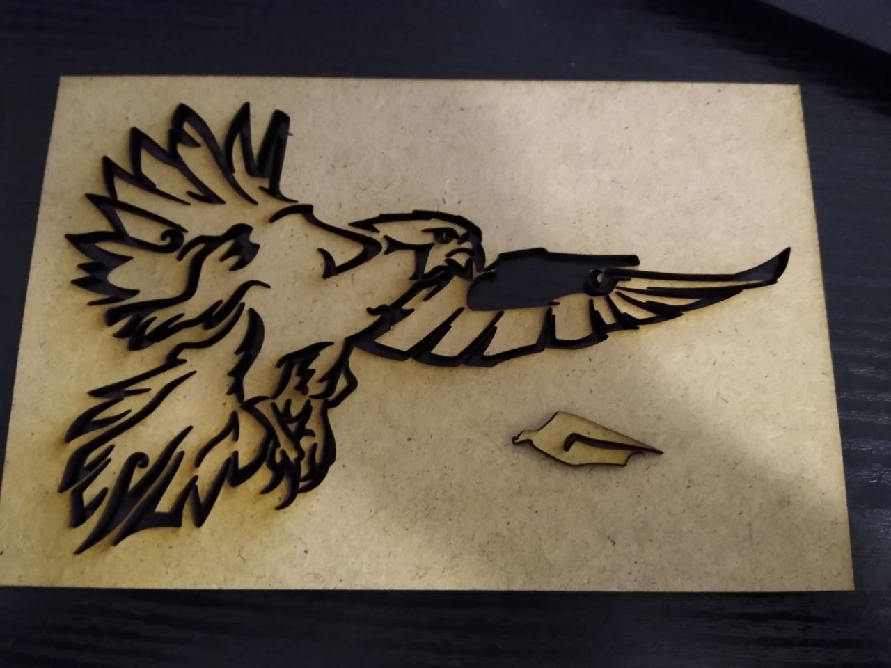 lasercut logo with critical wing damage