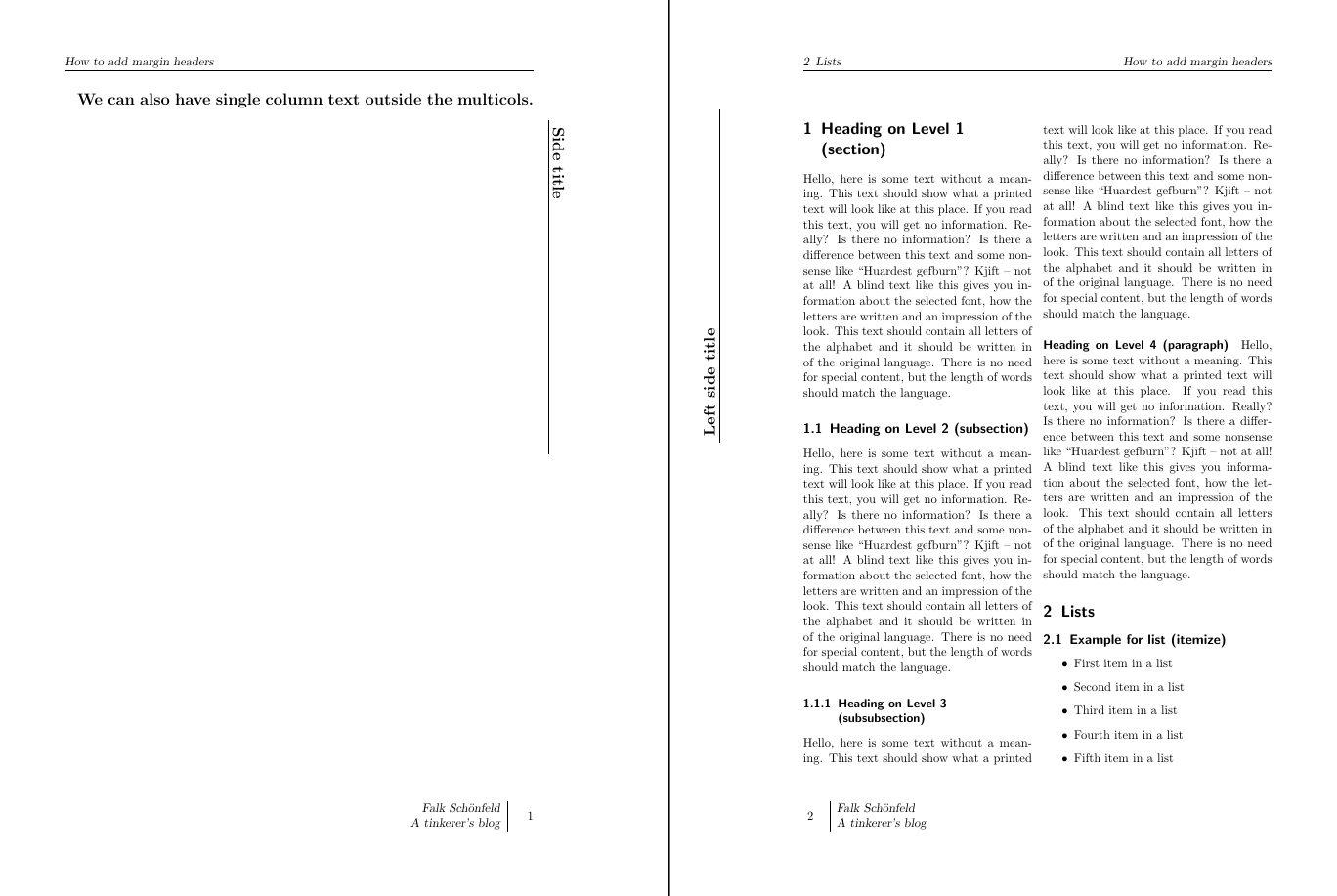 Rotated margin header on the left side