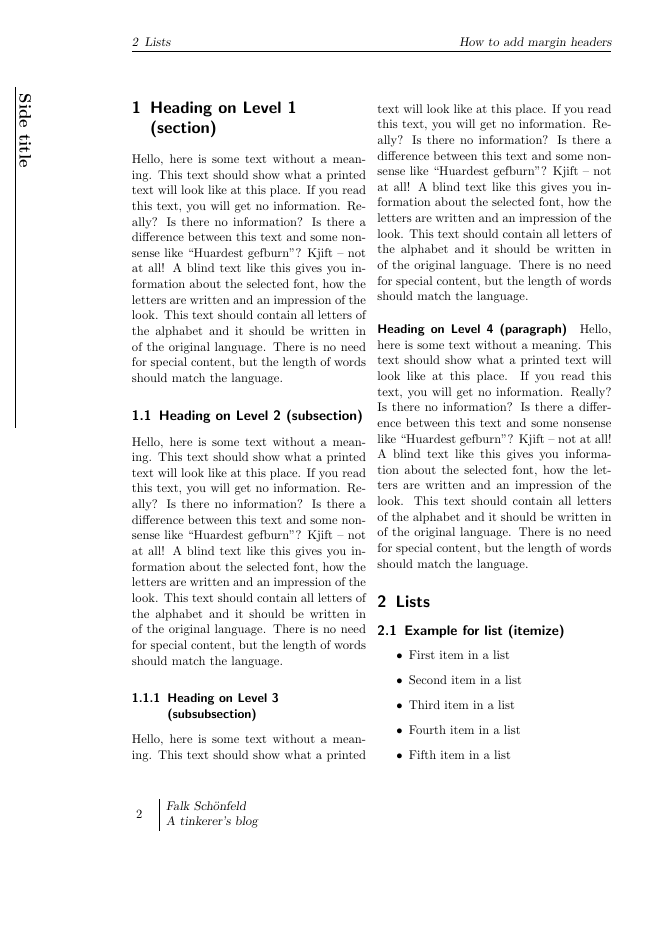 Margin header on the left side