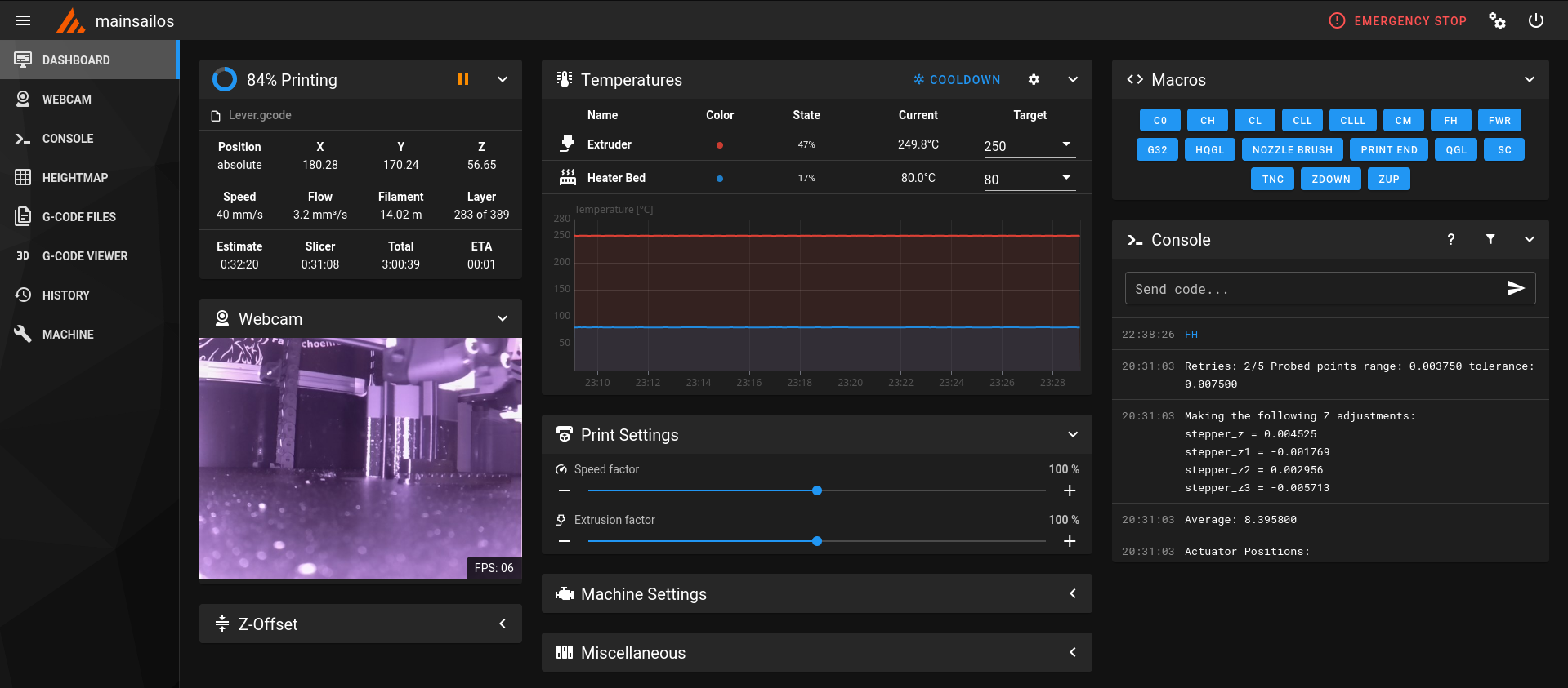 The mainsail web interface